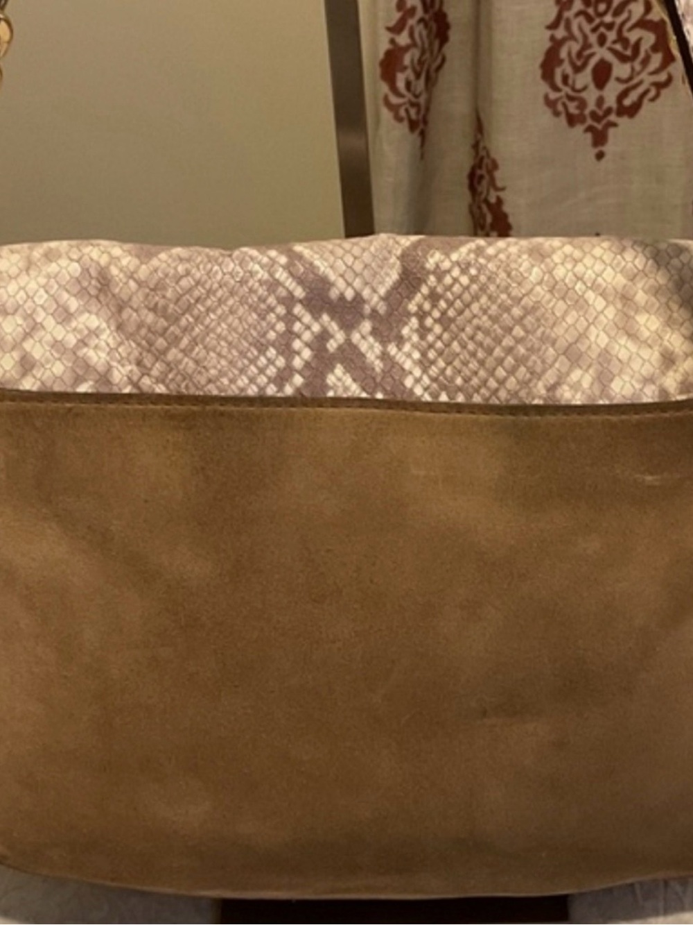 Michael Kors Bedford Taupe Snake-Print and Suede Shoulder Crossbody EUC - Picture 6 of 9
